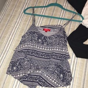 Blue and white swirl patterned crop top